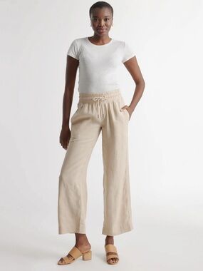 Quince European Linen Wide Leg Pants Size Large Driftwood 30” Inseam